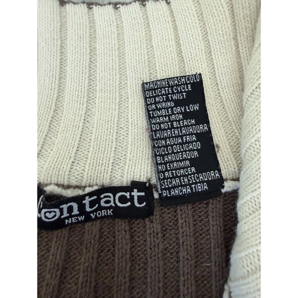 Contact New York Zippered Brown & White Knit Sweater Zip Cardigan Vintage Y2K - Picture 6 of 8